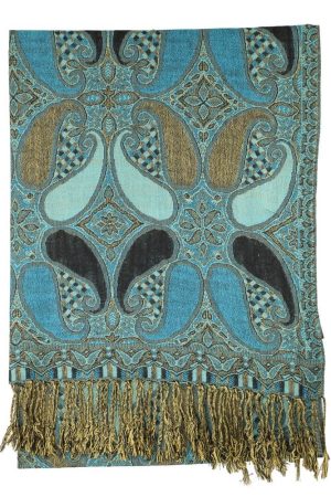 teal black multi color paisley pashmina with fringes