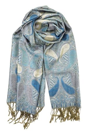 turquoise metallic pashmina shawl wrap scarf with fringes