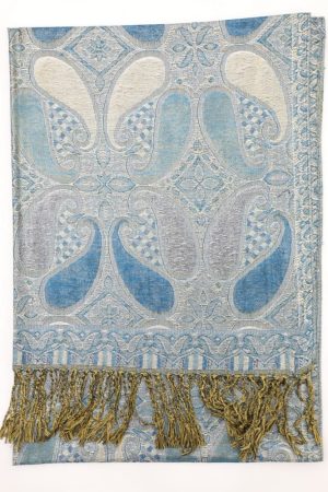turquoise metallic pashmina shawl wrap scarf with fringes