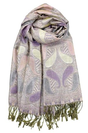 Violet metallic pashmina shawl wrap scarf with fringes
