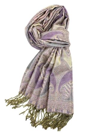 Violet metallic pashmina shawl wrap scarf with fringes