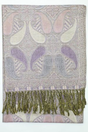 Violet metallic pashmina shawl wrap scarf with fringes