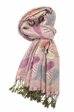 violet multi color paisley pashmina with fringes