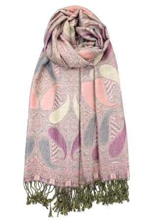 violet multi color paisley pashmina with fringes