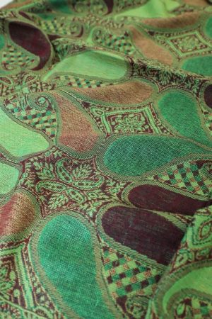 fabric detail of wine green multi color paisley pashmina