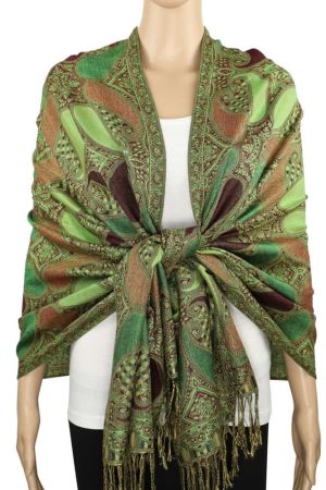 wine green multi color pashmina shawl on mannequin