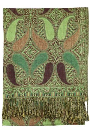 wine green multi color paisley pashmina with fringes