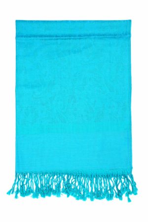 aqua jacquard paisley pashmina scarf