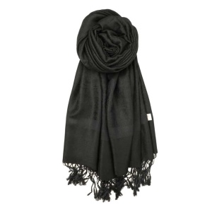 black jacquard paisley pashmina shawl with fringes