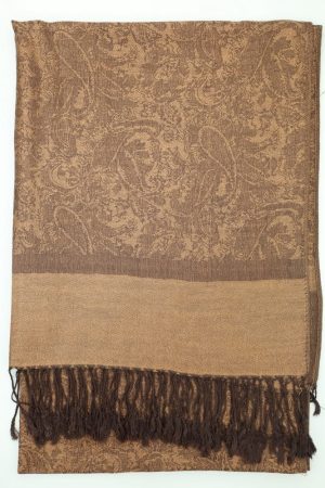 frontside of brown paisley jacquard pashmina