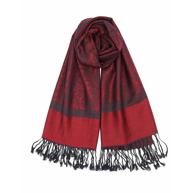burgundy jacquard paisley pashmina scarf
