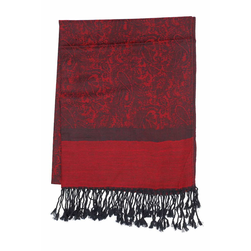burgundy jacquard paisley pashmina scarf
