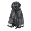 charcoal grey jacquard paisley pashmina shawl with fringes