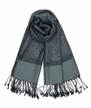 charcoal grey jacquard paisley pashmina scarf