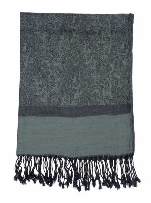 charcoal grey jacquard paisley pashmina scarf