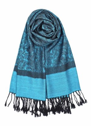 cyan blue jacquard pashmina