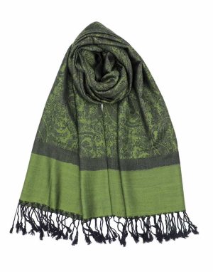 dark green jacquard pashmina shawl