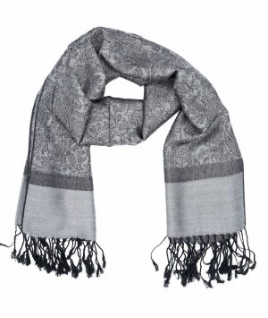 dark grey jacquard pashmina shawl