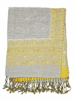 grey gold pashmina border shawl