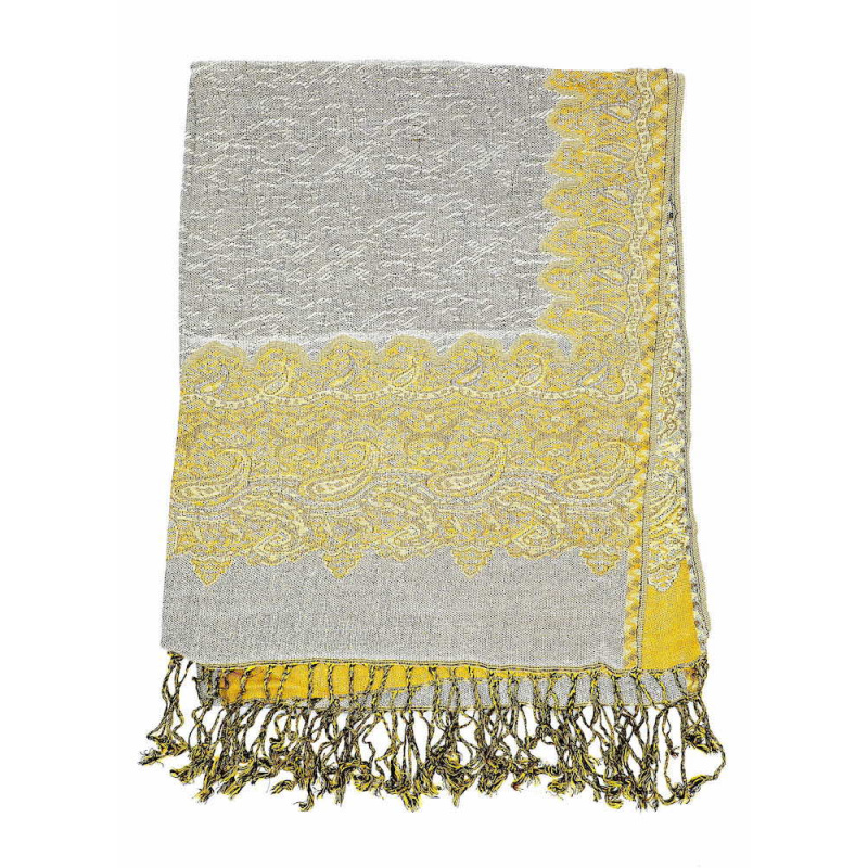 grey gold pashmina border shawl