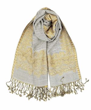 grey gold pashmina border shawl