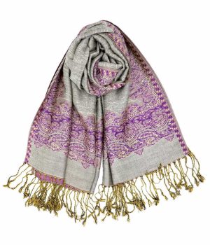 grey purple pashmina border shawl