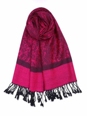 magenta black Jacquard pashmina scarf