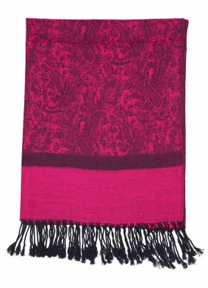 magenta black Jacquard pashmina scarf