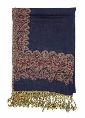 navy pashmina border shawl