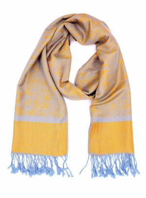 orange light blue jacquard pashmina shawl