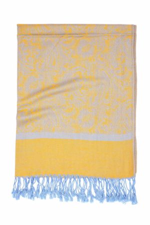 orange light blue jacquard pashmina shawl