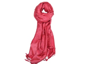 raspberry jacquard paisley pashmina shawl with fringes
