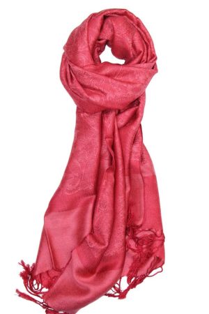 raspberry jacquard paisley pashmina shawl with fringes