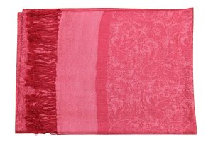 frontside of raspberry jacquard paisley pashmina