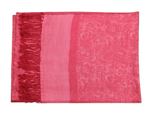 frontside of raspberry jacquard paisley pashmina