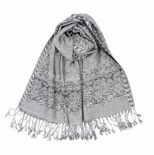 silver black border pashmina shawl