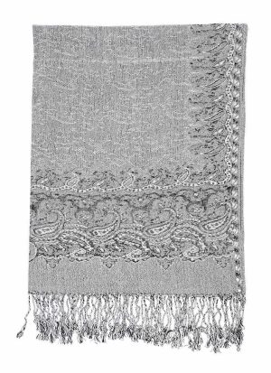 silver black border pashmina shawl