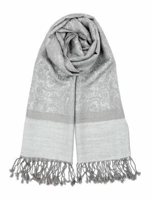 silver gray jacquard paisley pashmina scarf