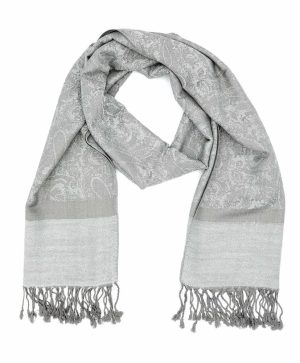 silver gray jacquard paisley pashmina scarf