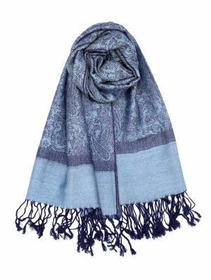 steel blue jacquard pashmina shawl