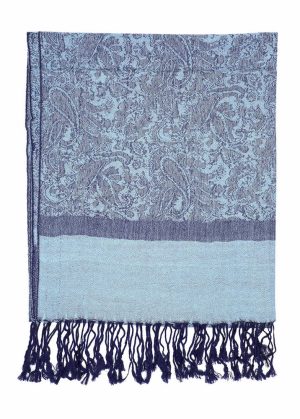 steel blue jacquard pashmina shawl