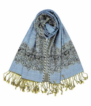 steel blue pashmina border shawl