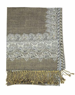steel blue pashmina border shawl