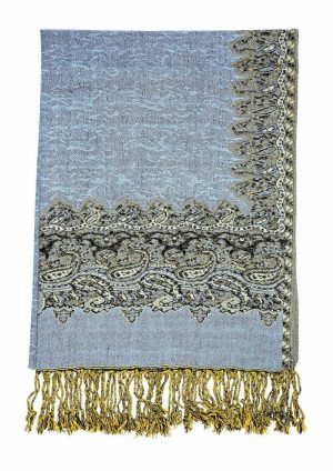 steel blue pashmina border shawl
