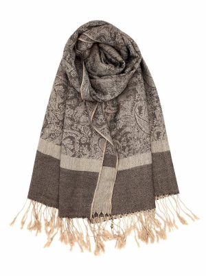 tan brown jacquard pashmina shawl