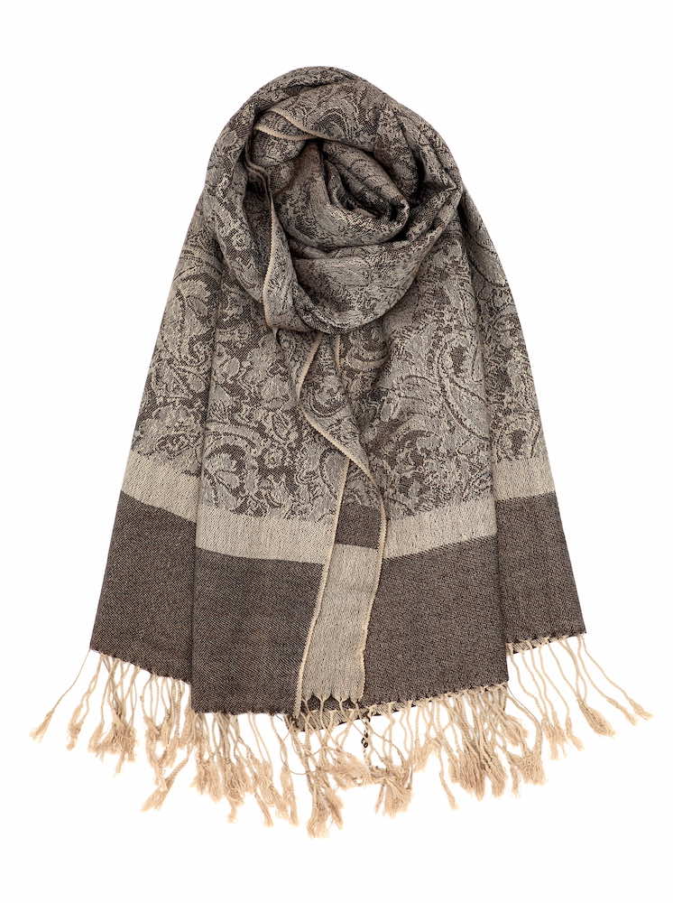 tan brown jacquard pashmina shawl