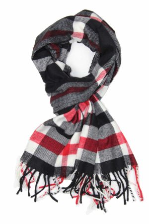 cashmere checked scarf black red white