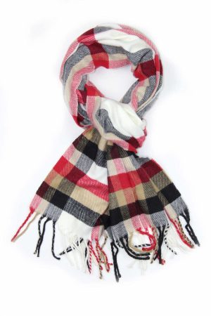 Cashmere feel checked scarf white main image