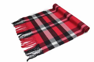 Cashmere feel checked scarf red black white image 2