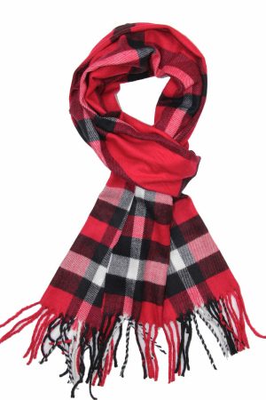 Cashmere feel checked scarf red black white main image